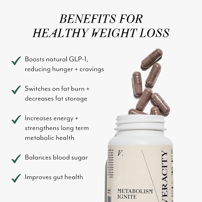 Veracity Metabolism Ignite - Boosts GLP-1 to Reduce Appetite and Cravings for Clinically Proven Weight Loss - Natural GLP-1 & Metabolic Support Supplement - Burns Fat - Side Effect Free - 30 Serving