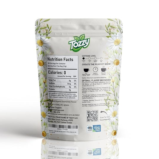 Tozzy Organic Chamomile Tea - 100 Count | Pyramid Tea Bags (Plant-Based & Eco-conscious) | Pure Ingredients