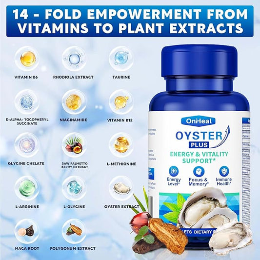 Premium Oyster Supplement - Contains Oyster Powder 100% Natural Oyster Extract, Rich in zinc and Minerals, 500mg, boosts Immunity and Energy, Oyster Supplement for Men and Women, 60 Tablets (LB-ML)