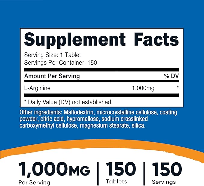 Nutricost L-Arginine 1000mg, Amino Acid Tablets (150 Tablets)