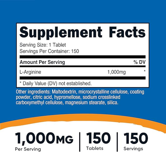 Nutricost L-Arginine 1000mg, Amino Acid Tablets (150 Tablets)