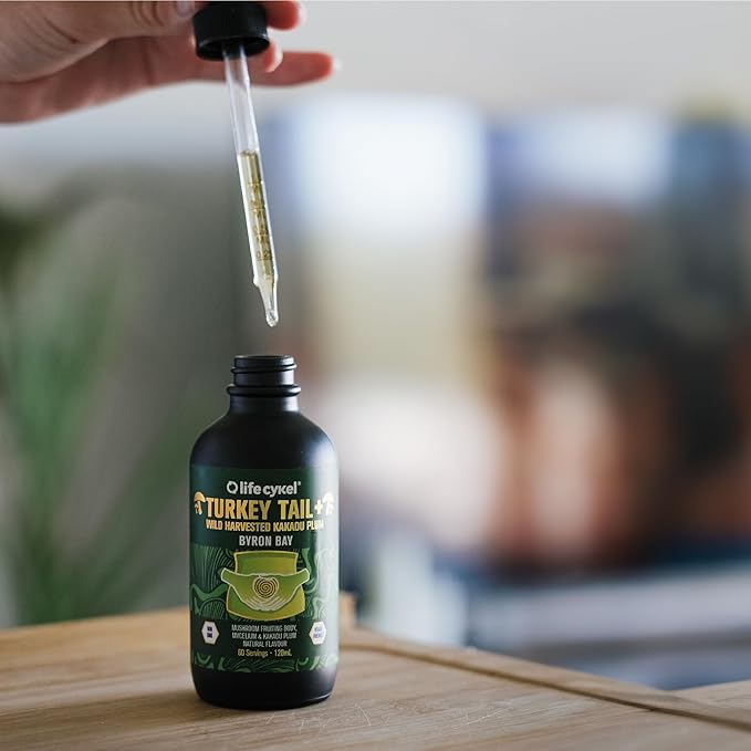 Life Cykel -Turkey Tail Mushroom Liquid Extract Kakadu Plum- 100% Organic Turkey Tail Mushrooms-Immune Support Supplement Immune Defense Antioxidants Vitamin C Made in US, 2 Fl oz(Packaging May Vary)