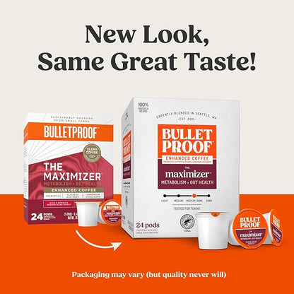 Bulletproof The Maximizer Single-Serve Coffee Pods, 24 Count, Clean Coffee with Prebiotics for Metabolism and Gut Health Support, Packaging May Vary