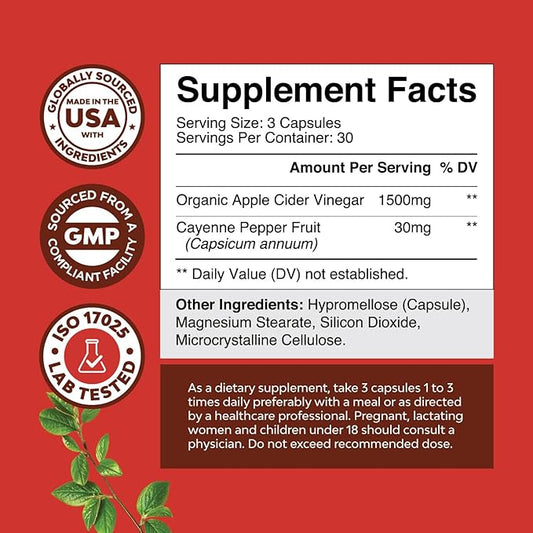 Cleansing Apple Cider Vinegar Capsules - ACV Cleanse and Detox Pills for Gut and Digestive Health with Slimming Cayenne - Extra Strength ACV Capsules for Gut Cleanse and Full Body Detox (30 Servings)