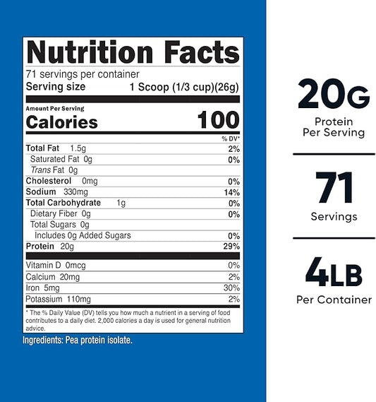 Nutricost Pea Protein Powder (4 LBS) Unflavored - 20g of Vegan Pea Protein Isolate, GMO-Free, Gluten-Free, 71 Servings
