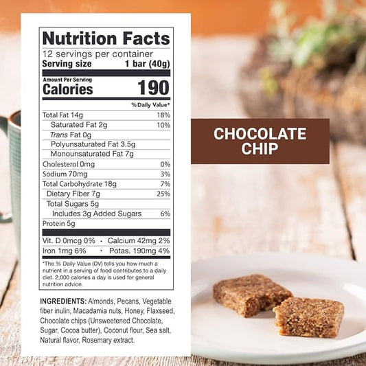 Prolon Fast Bars | Keto, Gluten Free, Dairy Free, Plant Based Protein, Intermittent Fasting Bars | Developed to Not Break Your Fast | Chocolate Chip, 12 Ct