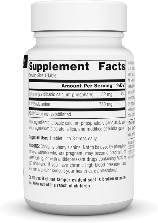 Source Naturals DLPA DL-Phenylalanine Supplement That Supports an Alert State* - 750 mg - 30 Tablets