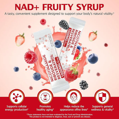 1000MG High-Pontency Liposomal NAD+ Liquid Supplement with Resveratrol & Quercetin, High Purity-Supports Cellular Longevity, Anti-Aging, Energy Metabolism | 21 Packets