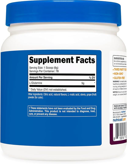 Nutricost L-Glutamine Powder Sweetened with Stevia (500 Grams, BlackBerry Lemonade) - Supplement for Gut Support, 5 Grams of L-Glutamine Per Serving, Gluten Free and Non-GMO