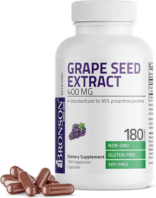 Bronson Grape Seed Extract 400 mg - Antioxidant & Immune Support - Standardized Extract with 95% Proanthocyanidins- Non GMO, 180 Vegetarian Capsules