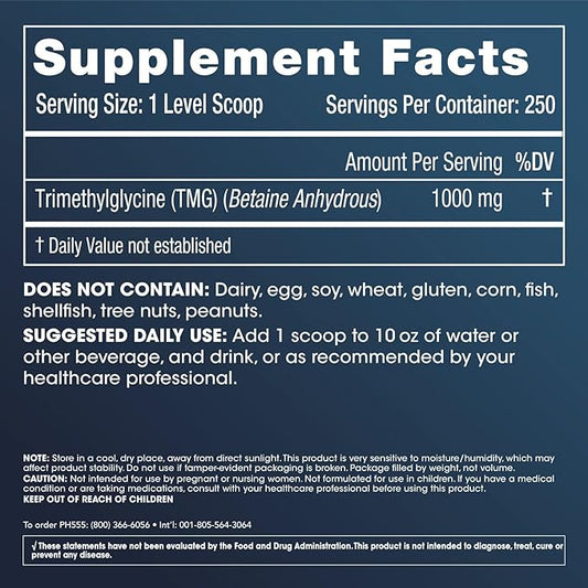 ProHealth TMG Amino Acid Blood Pressure (Trimethylglycine - Betaine Anhydrous Supplement) - Methylation Support 250 Grams Bulk Powder Longevity