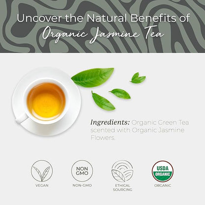 Starwest Botanicals Organic Jasmine Tea - Caffeinated Herbal Blend, Green Tea Scented with Natural Jasmine Flowers, Fragrant & Uplifting, Enjoy Hot or Iced, USDA Organic - Bulk Pack, 100 Tea Bags