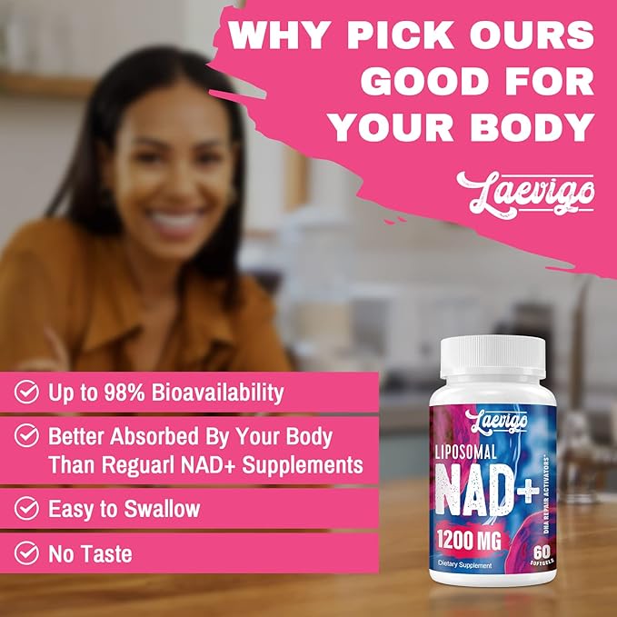 1200mg Liposomal NAD+ Supplement, Ultra Purity Actual NAD Supplement, Enhanced Absorption, Boosting NAD+, Age Defense, Energy, Metabolic Repair, 360 Softgels