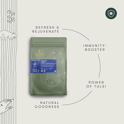 Luxmi Estates, Organic Tulsi Tea, 50 Tea Bags, Caffeine Free, Non-GM and Organic, for Immunity, Inflammation, and Stress Relief
