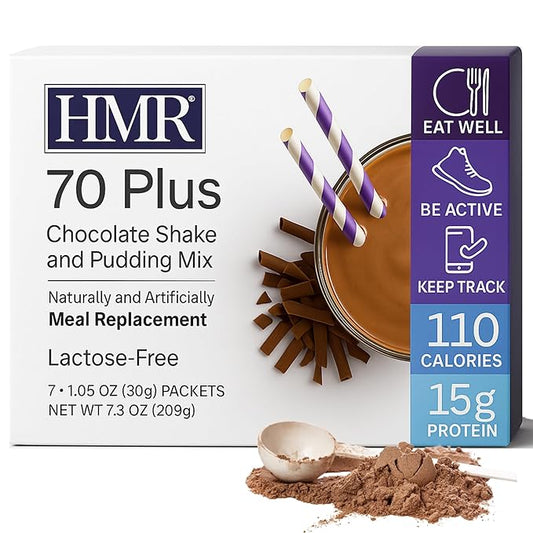 HMR 70 Plus Chocolate Shake & Pudding Mix | Meal Replacement Powder | Lactose-Free | 15g Protein | Easy to Make | Low Calorie | 7 Single Serving Packets each