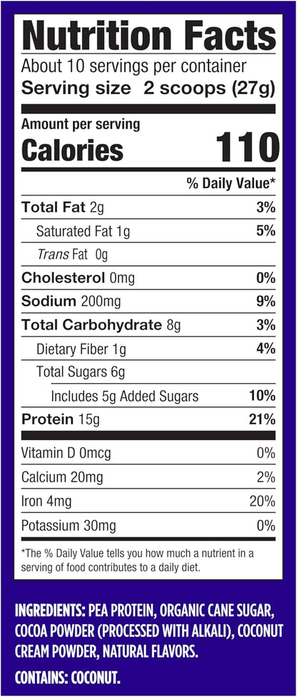 Vega Protein Made Simple - 15g Plant-Based Pea Protein, Chocolate, 10 Servings, Stevia Free, No Artificial Sweeteners or Gums, Non-GMO, Gluten Free, Dairy Free, 9.6oz (Packaging May Vary)