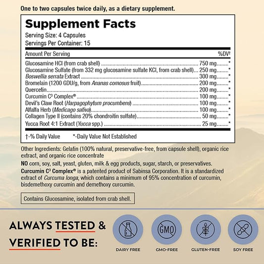 Mt. Angel Vitamins - Joint Solution - Curcumin C3 Complex, Turmeric, Tumeric, Turmeric Curcumin, Joint Support Supplement, Tumeric and Ginger, Turmeric Supplement, Glucosamine, Collagen - 60 Caps