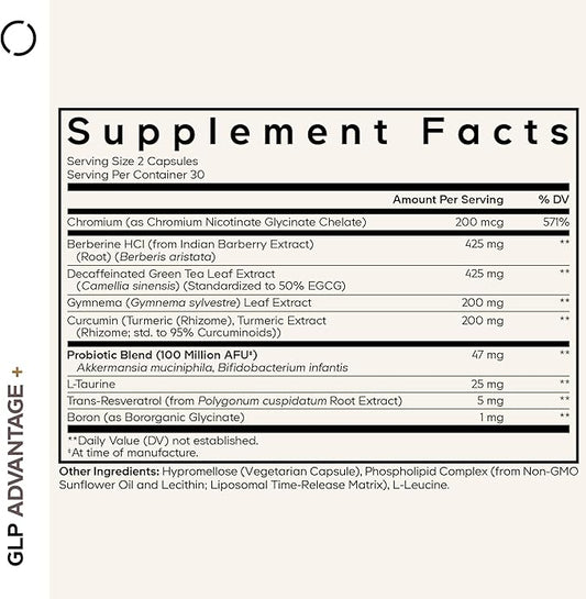 Codeage GLP-Advantage+ Supplement - Metabolic & GLP-1 Activity Support - Chromium, Berberine, Green Tea, Gymnema, Curcumin, Taurine, Resveratrol - Weight Management & Gut Health, Non-GMO - 60 Capsules