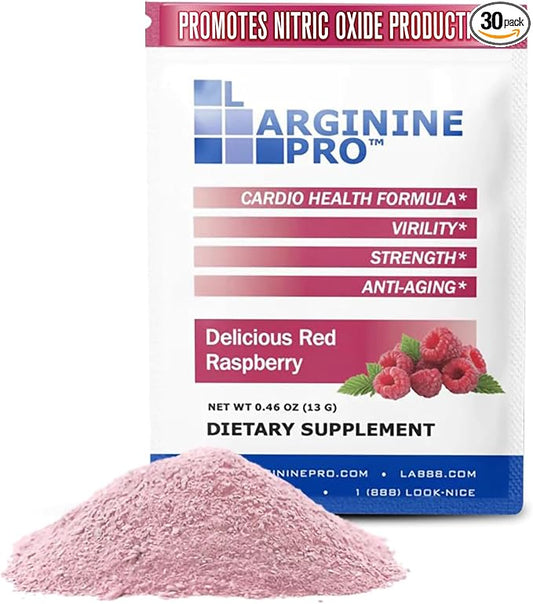 L-ARGININE PRO Supplement Powder | 30 Packets Single Serve Travel Size | 5,500mg of L-arginine Plus 1,100mg L-Citrulline, Raspberry