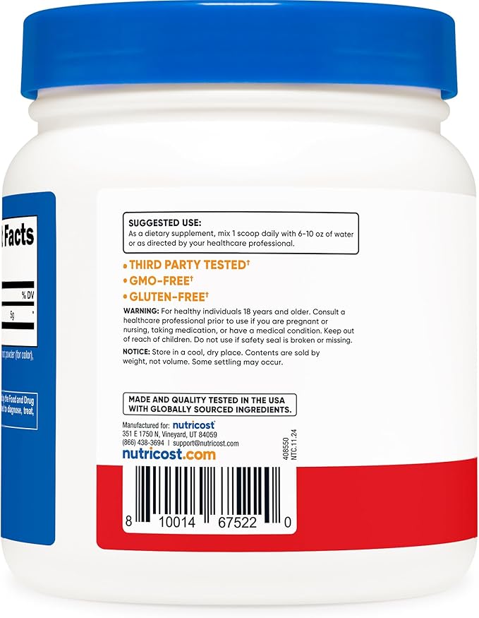 Nutricost L-Glutamine Powder 500 Grams (Fruit Punch) - (76 Servings per Bottle)