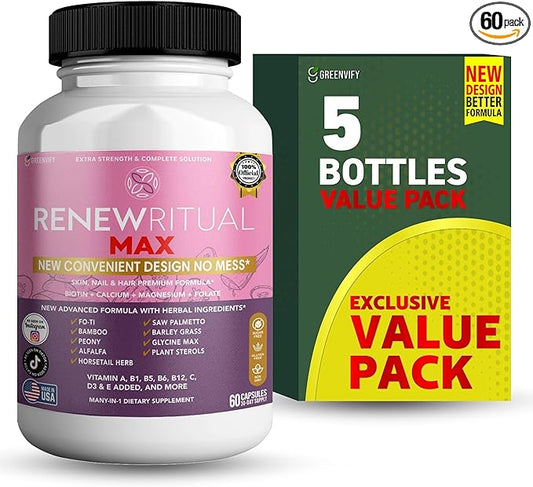 Renew Ritual Max, Hair Skin Nails Supplement, 60 Capsules, Vitamins A B C D E with Biotin (5)