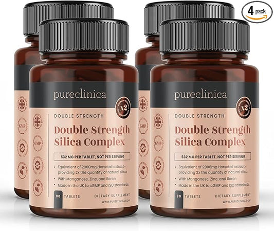 Double Strength Silica Complex – 12 Month Supply! (2000mg Horsetail Extract x 360 Tablets(4 Bottles of 90))