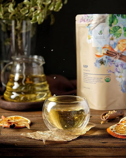 Gardenika Organic Sleep Loose Leaf Tea with Chamomile and Lavender Flowers, Herbal Caffeine Free Leaves, Ayurvedic Blend - 3 Pack