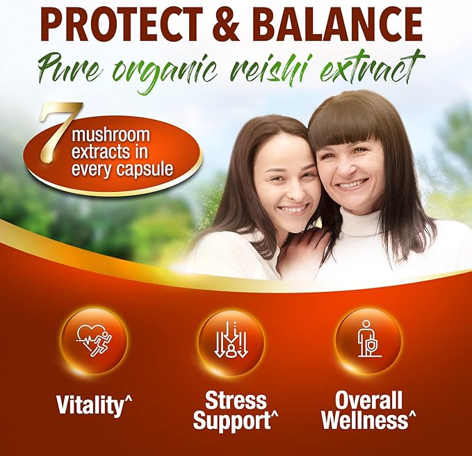 LABO Nutrition Bioactive Organic Lingzhi Reishi Ultra 7 Mushroom Extract Supplement Reishi Cordyceps Maitake Turkey Tail Agaricus blazei Murill Shiitake for Immune Support, Vitality, USDA Organic