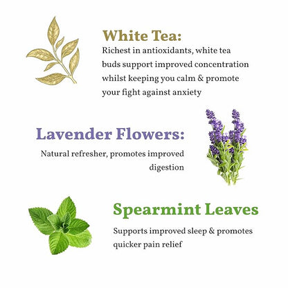 Sancha Tea Boutique Lavender White Tea | Hand Rolled Himalayan White Tea with Silver Needles | 25 Pyramid Bags | Relaxing & Calming Floral Blend