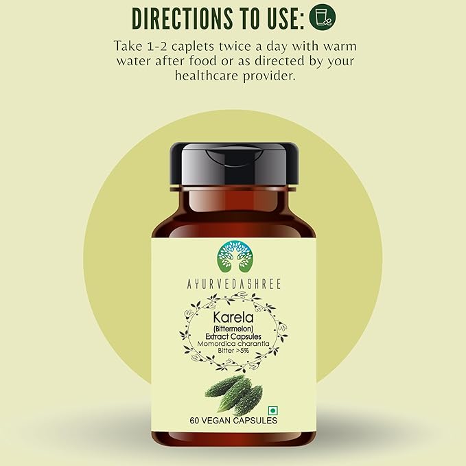 Karela Extract 500mg - 60 Vegetarian Capsules|Momordica Charantia| All Natural | 100% Vegan | Gluten-Free | GMP Certified