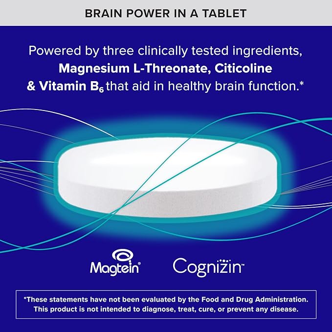 Qunol Brain Health Memory Plus with B6, Magnesium L-Threonate & Citicoline, Clinically Tested Ingredients to Improve Memory, Focus, Attention and Productivity, 60 Count (Pack of 1)