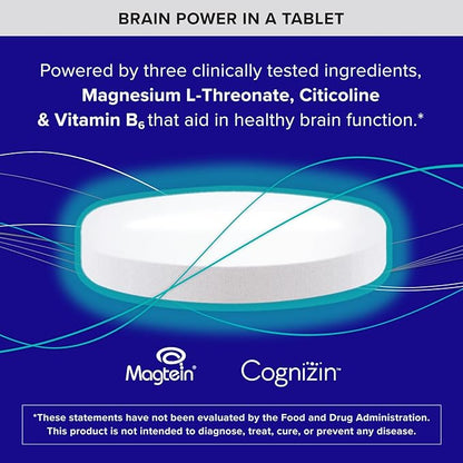 Qunol Brain Health Memory Plus with B6, Magnesium L-Threonate & Citicoline, Clinically Tested Ingredients to Improve Memory, Focus, Attention and Productivity, 60 Count (Pack of 1)