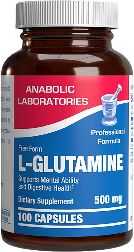 Free Form L-Glutamine Supplement - Clinical L Glutamine Capsules 500mg for Gut Health and Immune Support - Powerful Amino Acid Glutathione Precursor - Non-GMO & Made in The USA - 100 Servings