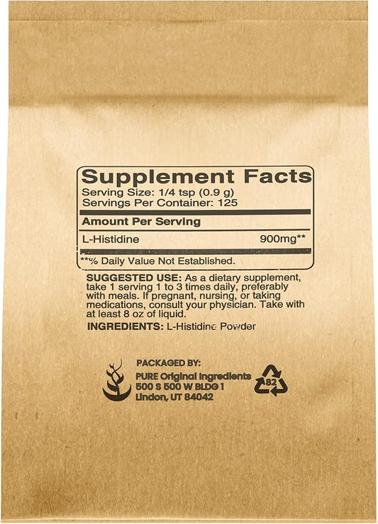 PURE ORIGINAL INGREDIENTS L-Histidine Powder 4 oz, Amino Acid Supplement, No Additives, Always Pure