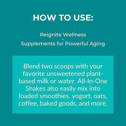 Reignite Wellness by JJ Virgin | Vanilla Plant-Based All-in-One Shake | Plant Protein Powder, Vitamins, Minerals, Greens & Aminos | 22g of Plant Protein | 30 Servings