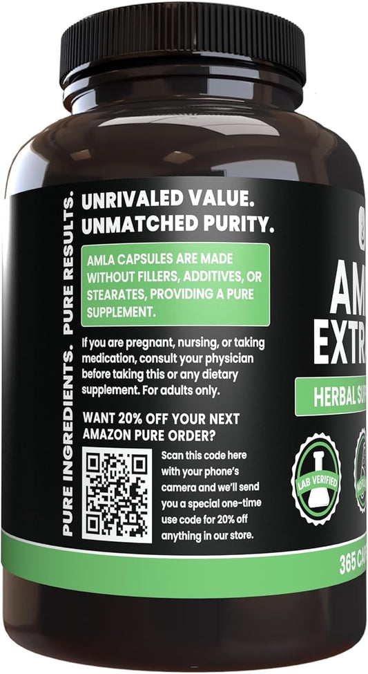 PURE ORIGINAL INGREDIENTS Amla Extract (365 Capsules) No Magnesium Or Rice Fillers, Always Pure, Lab Verified