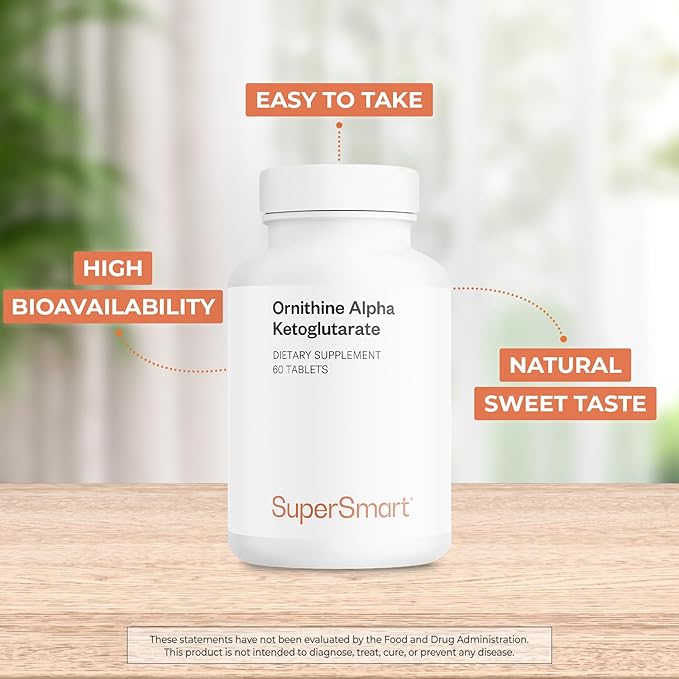 Supersmart - Ornithine Alpha Ketoglutarate OKG 10g per Day (Highly Bioavailable) - Easy-to-Take & Potent L-Ornithine Supplement - Amino Acid | Non-GMO & Gluten Free - 60 Tablets