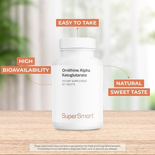Supersmart - Ornithine Alpha Ketoglutarate OKG 10g per Day (Highly Bioavailable) - Easy-to-Take & Potent L-Ornithine Supplement - Amino Acid | Non-GMO & Gluten Free - 60 Tablets