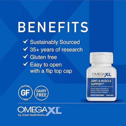 OmegaXL Joint Support Supplement - Natural Muscle Support, Green Lipped Mussel Oil, Soft Gel Pills, Drug-Free, 60 Count + HeartXL 30 Count, High Potency Omega-7 Blend