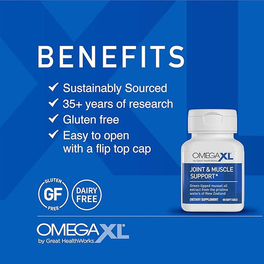 OmegaXL Joint Support Supplement - Natural Muscle Support, Green Lipped Mussel Oil, Soft Gel Pills, Drug-Free, 60 Count + HeartXL 30 Count, High Potency Omega-7 Blend
