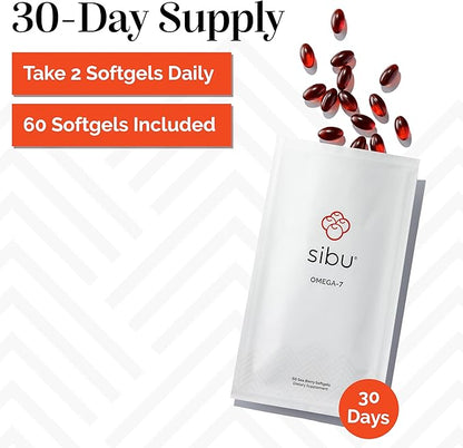 sibu Sea Buckthorn Omega-7 Softgels (30-Day Refill Sachet) – Supplement for Healthy Skin, Hair, Nails and Dryness