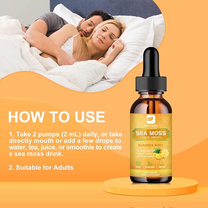 Sea Moss Liquid Drops - Organic Irish Sea Moss Gel with Spirulina, Bladderwrack, Burdock Root, Pinapple Seamoss Gel Supplement for Joint, Detox Cleanse & Digestion Support - 2 Fl Oz, Vegan