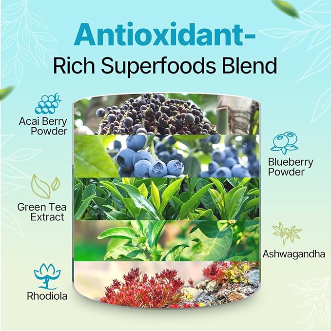 Urolithin A 2000mg Powder Supplement with Superfoods, Adaptogen Blend & Prebiotics – 4.23 OZ