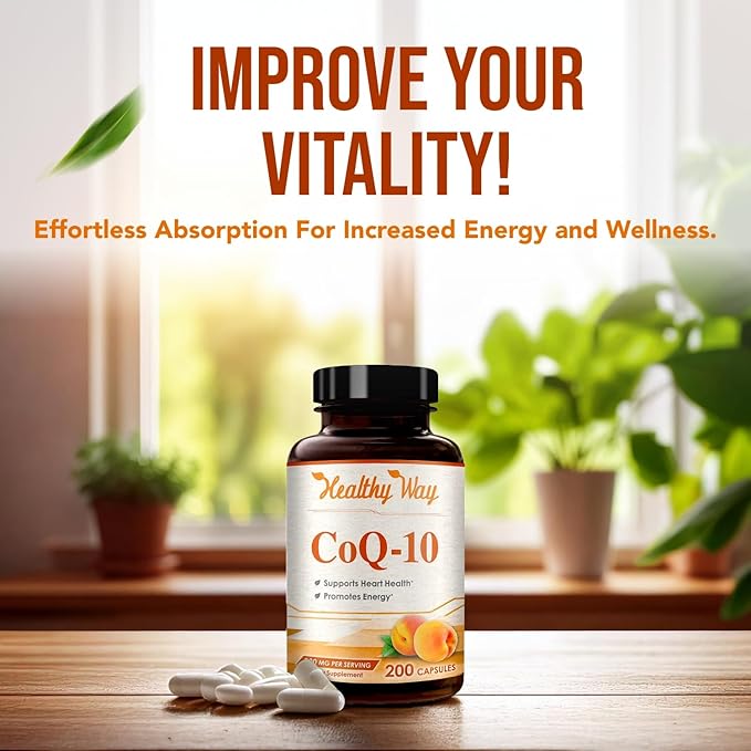 Coenzyme Q10 200mg CoQ10 Supplement -Once Daily CoQ10 200mg Powder Capsules for Heart Health, Antioxidant & Energy Support -Non-GMO, Quick Absorption Ubiquinone Q10 Coenzyme (Single)