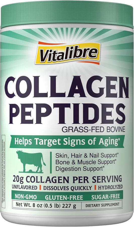 Bovine Collagen Peptides Powder for Women and Men, Grass-Fed Hydrolyzed Collagen Protein Type I & III, Skin, Hair, Nails, Bones, Digestion, Unflavored, Non-GMO, Keto & GF, 11 Servings, 8oz