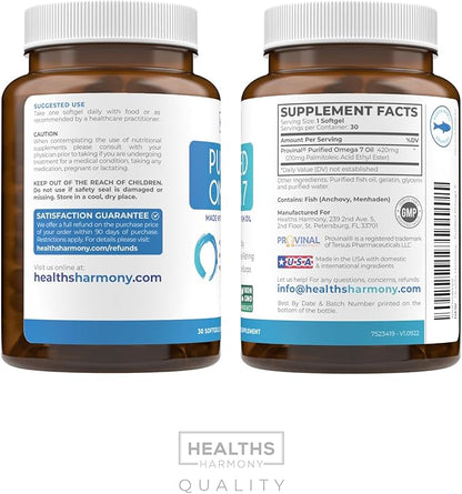 Omega 7 Supplement for Women and Men - High Potency & Purity Palmitoleic Acid Fatty Acid Fish Oil Supplement from Patented Provinal with Lowest Palmitic Acid - Sustainably Sourced (1 Month Supply)