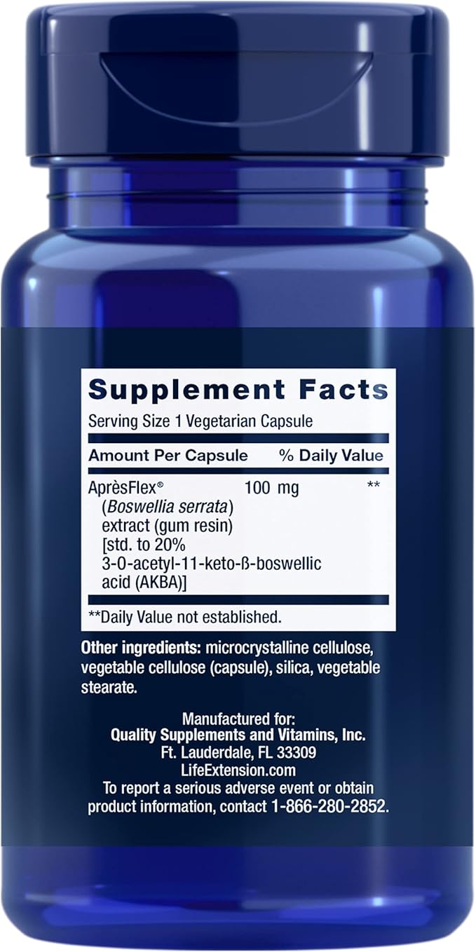 Life Extension 5-LOX Inhibitor with AprèsFlex®, 100 mg, standardized Boswellia serrata Extract, Promotes Joint, Cell & arterial Health, Gluten-Free, Non-GMO, Vegetarian, 60 Capsules