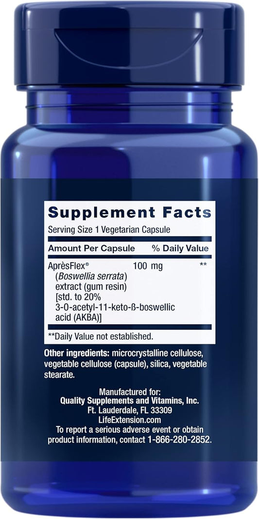 Life Extension 5-LOX Inhibitor with AprèsFlex®, 100 mg, standardized Boswellia serrata Extract, Promotes Joint, Cell & arterial Health, Gluten-Free, Non-GMO, Vegetarian, 60 Capsules