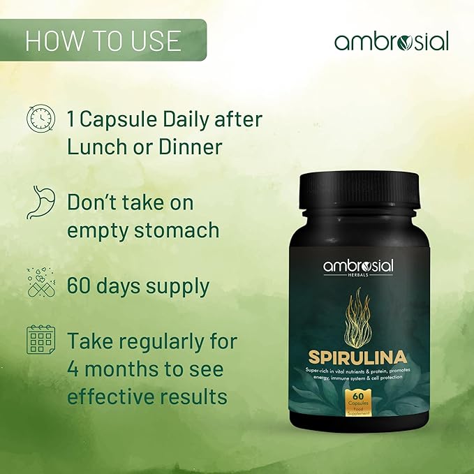 AMBROSIAL Spirulina Capsules 500 mg (Pack of 2-120 Capsules)