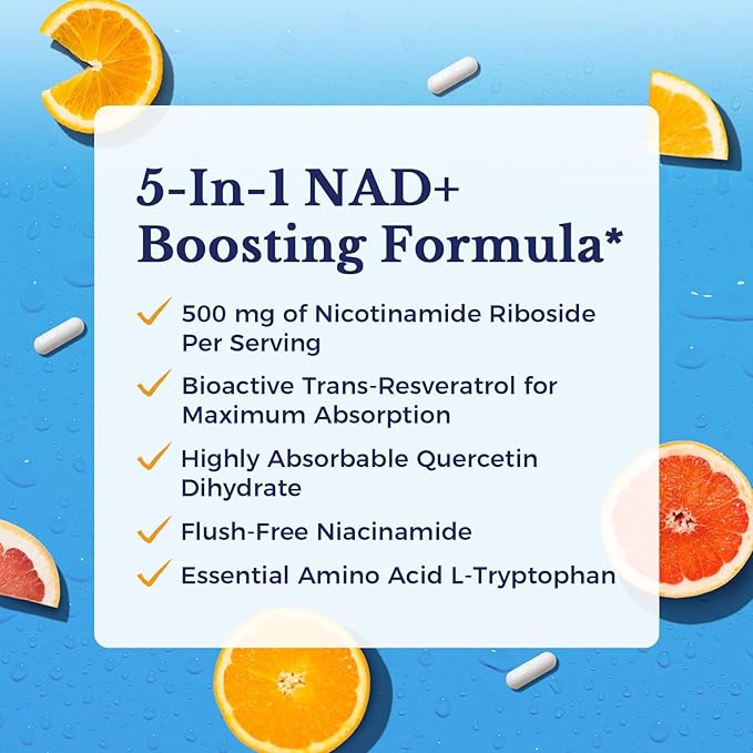 Vitalitown NMN Supplement Alternatives, NAD Supplement 1100mg Boosted with Resveratrol & Nicotinamide Riboside - Anti-Aging Cellular Energy, Longevity - Enhanced Absorption Formula - 60 Vegan Capsules